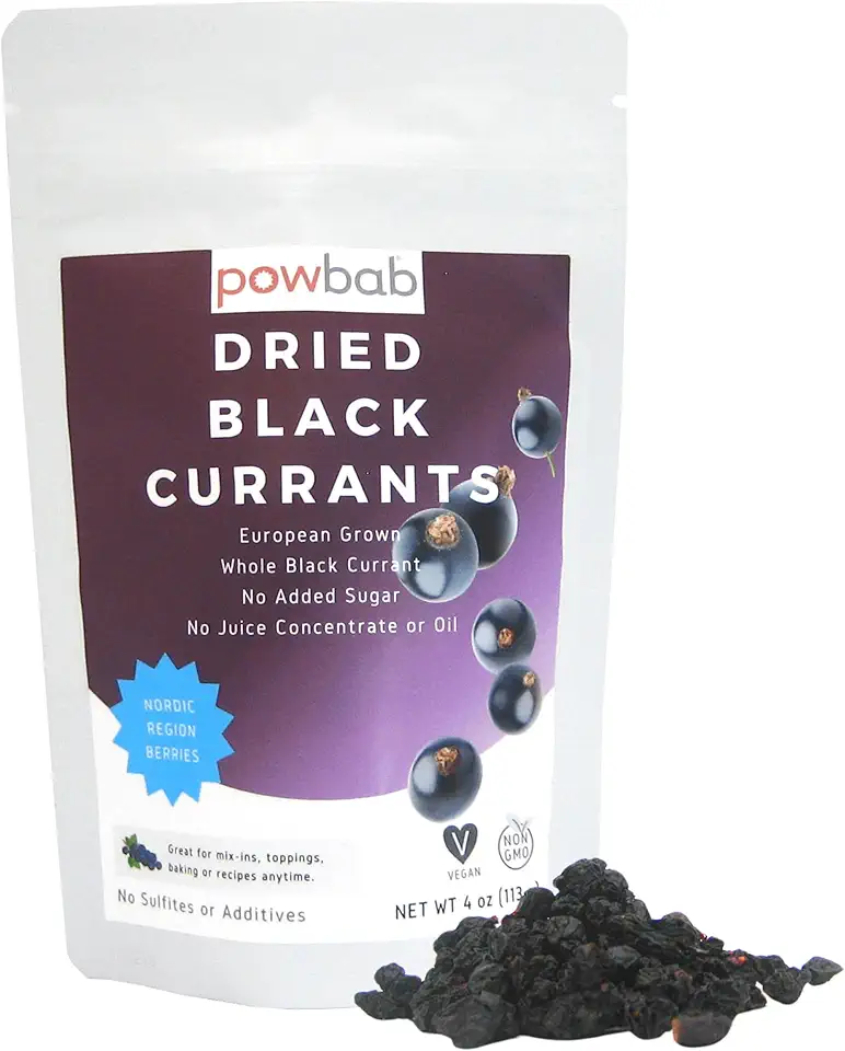 powbab Dried Black Currants (4 oz) 100% Unsweetened Currants Dried Fruit Ribes Nigrum. Nordic European Grown Dried Currants for Baking. No Added Sugar, No Oil, No Juice Concentrate. Not Zante Currants