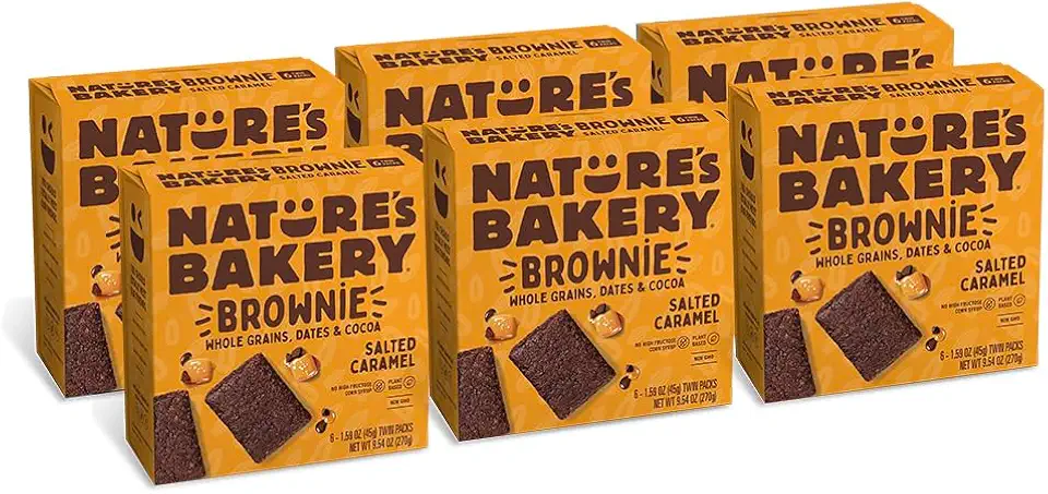 Nature’s Bakery Salted Caramel Brownie Bars, Whole Grains, Dates, and Cocoa, Plant Based, Dairy-Free, Snack Bar, 6 Count (Pack of 6)