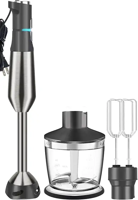 Immersion Blender RPM 16000±10% Scratch Resistant Hand Blender,15 Speed and Turbo Mode Hand Mixer, 3-in-1 Heavy Duty Copper Motor Stainless Steel Smart Stick with Egg Beaters and Chopper