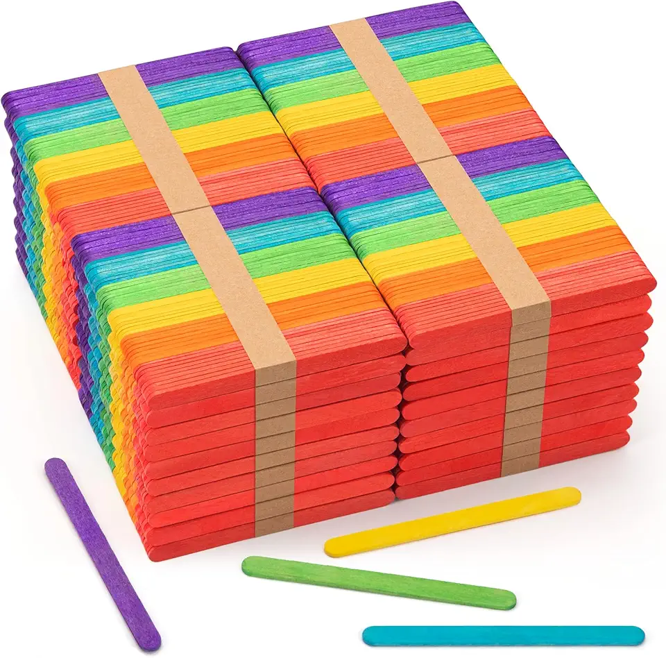 WISYOK 2000 Pcs Colored Popsicle Sticks for Crafts, 4.5 Inch Colored Wooden Craft Sticks, Ice Cream Sticks, Rainbow Popsicle Sticks, Great for DIY Craft Creative Designs and Handicraft