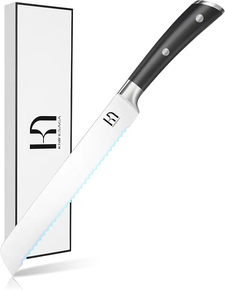 Bread Knife for Homemade Bread 8 Inch, Japanese Serrated Sourdough Bread Slicing Knife Innovative High Carbon Stainless Steel, Razor Sharp Kitchen Bread Cutting Knife Ergonomic Handle, Black