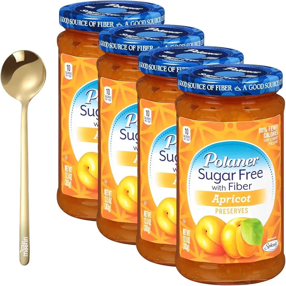 All Fruit Spreadable Fruit Apricot Fruit Sugar Free With Fiber, 13.5 Oz - Sugar Free Apricot Preserves | Bundled With Golden Ss Spoon - Fiber, Real Fruit Spread, Low Carb Preserves ~ [Pack Of 4]