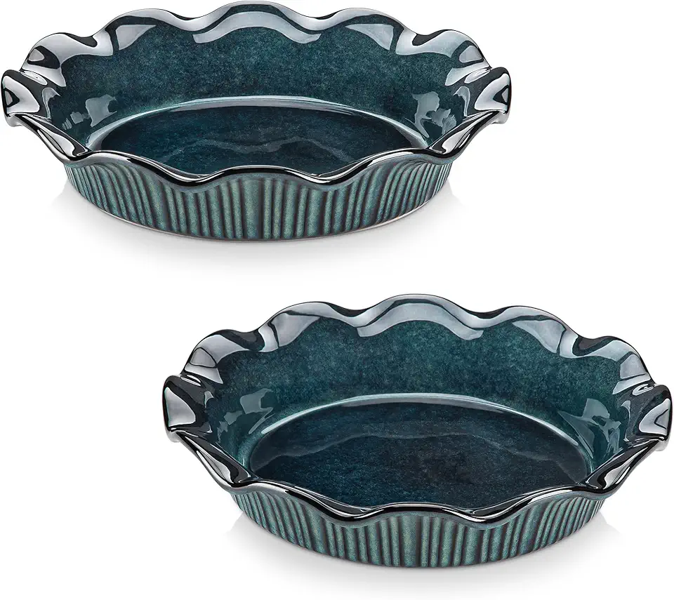 vancasso Stern Ceramic Pie Pan, 9 inch Pie Pans Set of 2, Deep Pie Dishes for Baking, Round Pie Plates for Apple, Quiche, Pot Pies, Tart, Oven &amp; Dishwasher Safe, Green