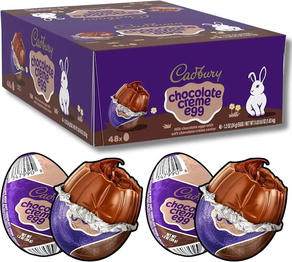 Cadbury Chocolate Creme Egg 1.2oz - (48 Count) Easter Eggs - Milk Chocolate EggWith Soft Chocolate Creme Center,