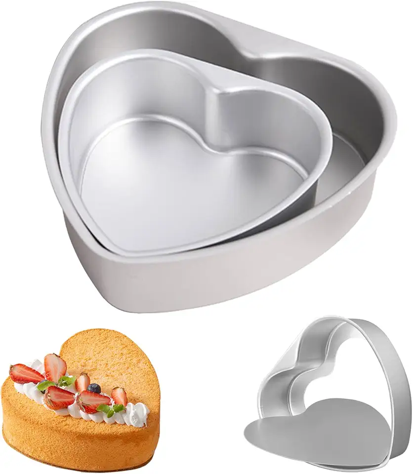 2PCS Heart Shaped Cake Pan with Removable Bottom,Aluminum Baking Mold Tool Set Push Pan Cheese Cake Tray for Wedding Birthday Anniversary - 6 inch &amp; 8 inch