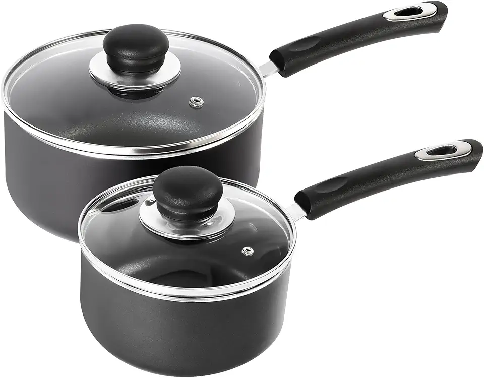 Utopia Kitchen Nonstick Saucepan Set with Lid, 1.5 Quart and 2 Quarts Multipurpose Pots Set for Home Kitchen or Restaurant (Grey-Black)