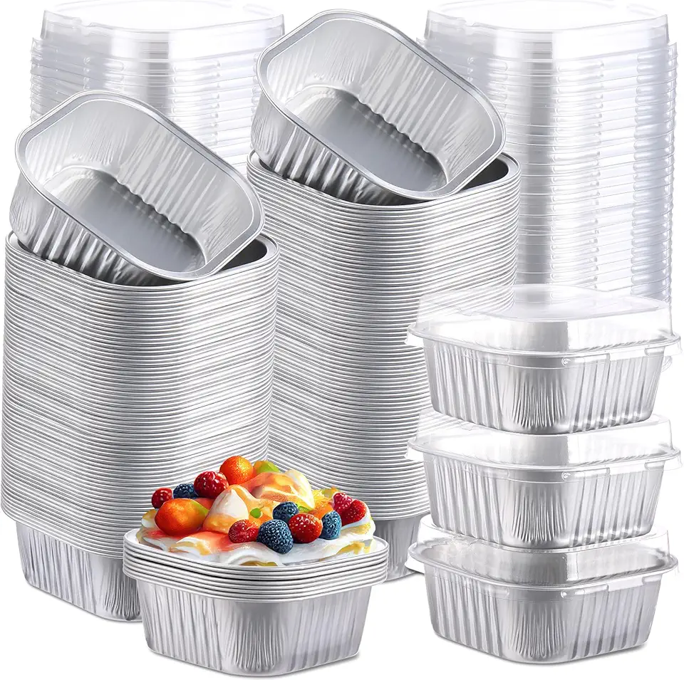 Aoriher 300 Pcs 10 oz Mini Cake Pans with Lids Halloween Aluminum Foil Baking Cups Square Disposable Baking Tins for Pudding Desserts Muffin Ramekins Holders Halloween Party Supplies(Silver)