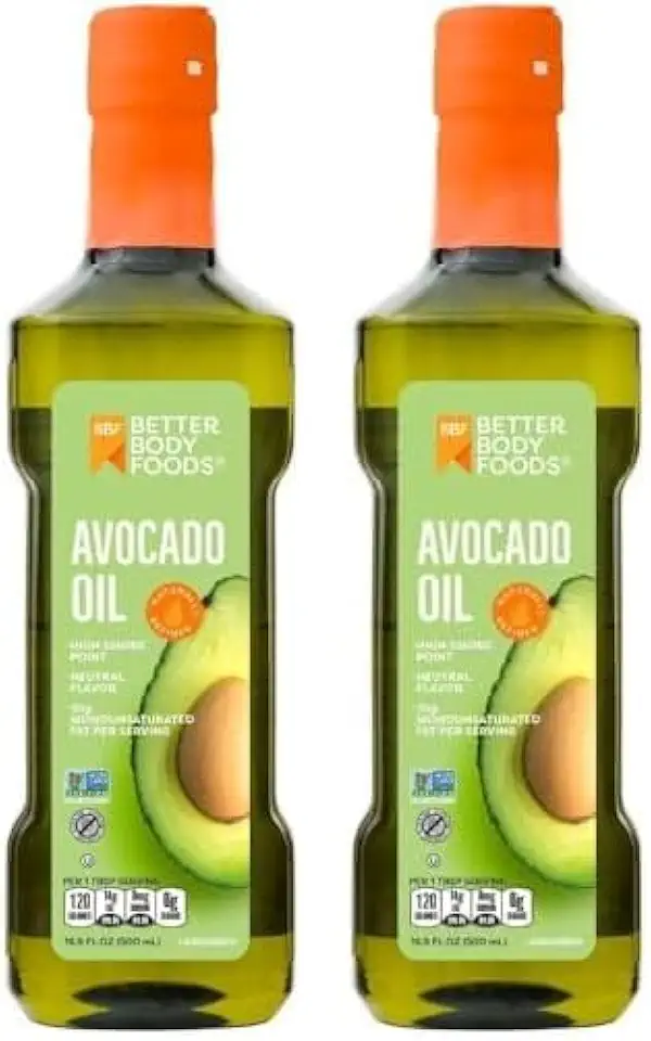 BetterBody Foods Refined Avocado Oil, Non-GMO Cooking Oil, Kosher, Keto and Paleo Diet Friendly, for High-Heat Cooking, Frying, Baking, 100% Pure Avocado Oil, 500 mL, 16.9 Fl Oz (Pack of 2)