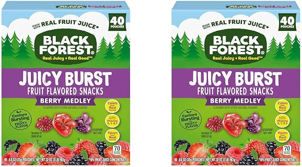 Black Forest Juicy Burst Fruit Snacks, Berry Medley, 0.8 Ounce Pouches (40 Count) (Pack of 2)