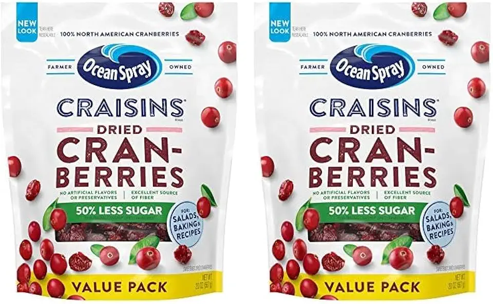 Ocean Spray Craisins Dried Cranberries, Reduced Sugar, 20 Ounce (Pack of 2)