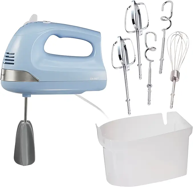 Hamilton Beach 6-Speed Electric Hand Mixer with Whisk, Dough Hooks and Easy Clean Beaters, 275 Watts, Snap-On Storage Case, Blue