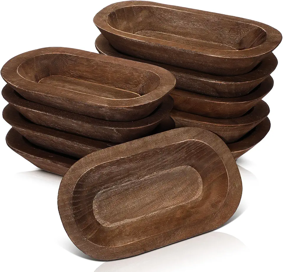 Nuogo 10 Pack Wooden Dough Bowls Bulk Rustic Dough Bowls Hand Carved Wood Bowl Dining Room Paulownia Bowls for DIY Home Crafts Making Farmhouse Fruits Supplies Decoration