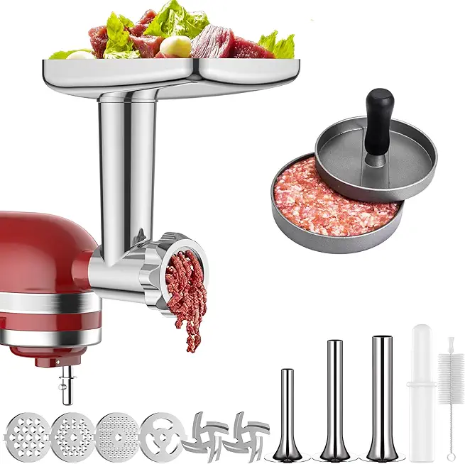 Stainless Steel Meat Grinder for KitchenAid Mixer, Meat Grinder, Sausage Stuffer, Burger Press, As Kitchen Aid Meat Grinder Attachment for Kitchenaid Stand Mixer, Dishwasher Safe