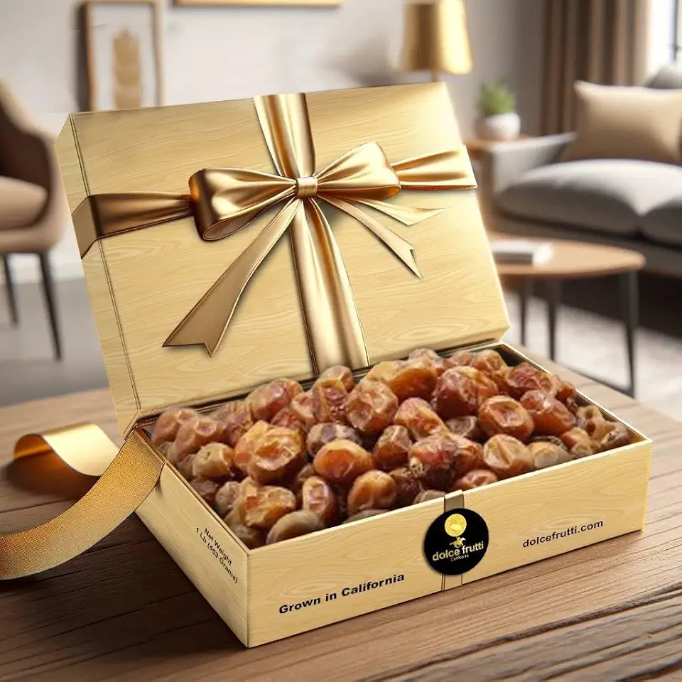 Dolce Frutti Organic Whole Barhi Dates |1 Lb Box | Grown in California |No Gluten, No Sugar Added | Great Source of Fiber &amp; Antioxidants