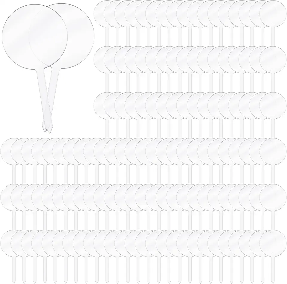 Suzile 200 Pcs 2 Inch Round Acrylic Cupcake Toppers DIY Blank Cake Toppers Clear Mini Cupcake Topper Sticks Cupcake Picks Cake Decorations for Birthday Festival Baby Shower Wedding Party Engagement