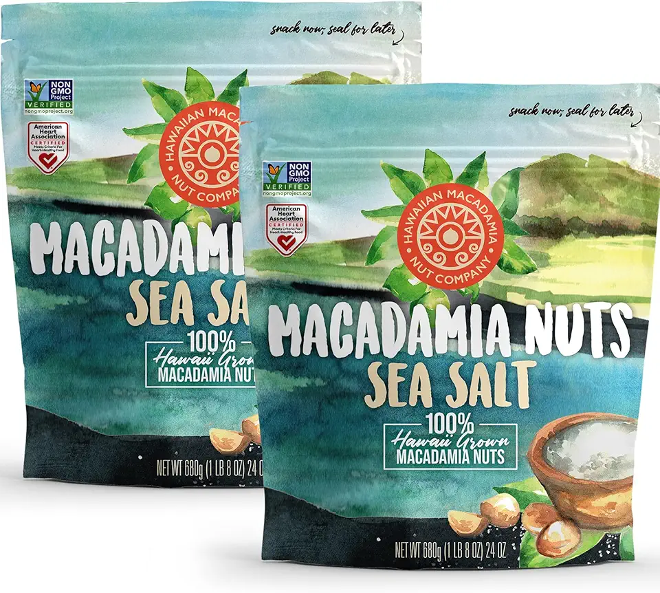 Hawaiian Macadamia Nut Company Dry Roasted Macadamia Nuts with Sea Salt 24 OZ (Pack of 2)