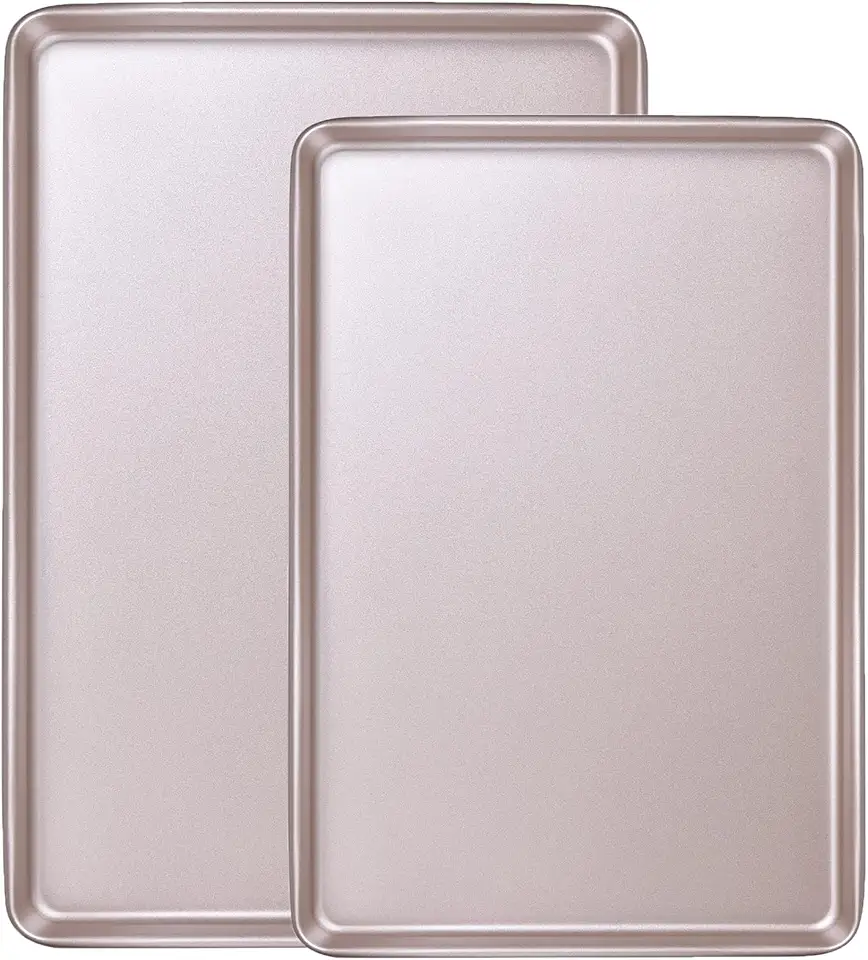 Baking Sheet Pan Set, 2 Commercial Cookie Sheet Pan, Nonstick Jelly Roll/Quarter Sheet Pan for Oven (Champagne Gold, 15.7&quot;x10.6&quot;/13.5&quot;x9.6&quot;)