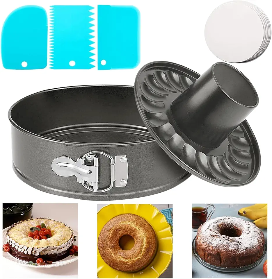 Springform Cake Pan Set Nonstick with Removable Bottom - Leakproof Cheesecake Pan with 50 Pcs Parchment Paper, Leakproof Round 7 inch Spring form Pans Cake Pans Sets for Baking - Gray