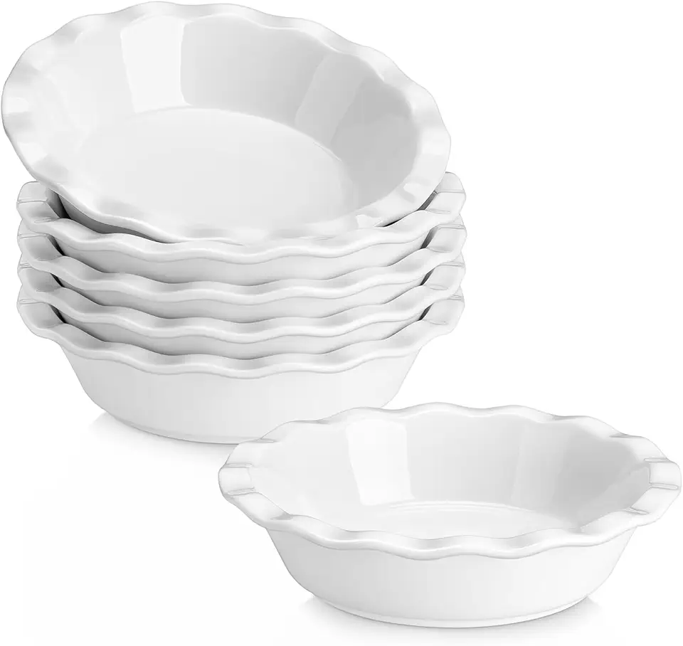 MALACASA Pie Pan, 12 OZ Mini White Pie Dish Set of 6, Ceramic Pie Dish for Baking, Small Quiche Baking Dish for Oven, Round Pie Plates Tart Pans, Fluted Dish Pie Pan for Quiches, Series BAKE