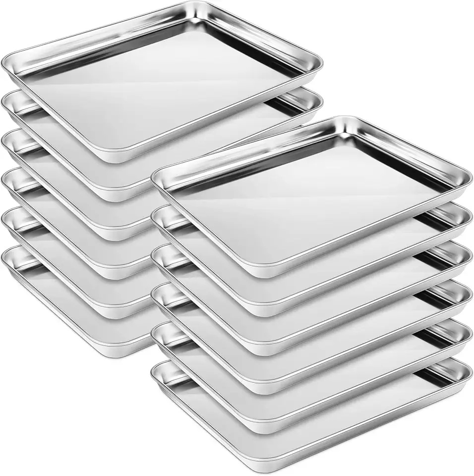 Zopeal 12 Pieces Baking Sheet Pan Cookie Sheet Set for Oven Stainless Steel Trays Nonstick Small Serving Tray Cake Toaster Metal Food Trays, Oven and Dishwasher Safe(12 x 9 x 1 Inch)