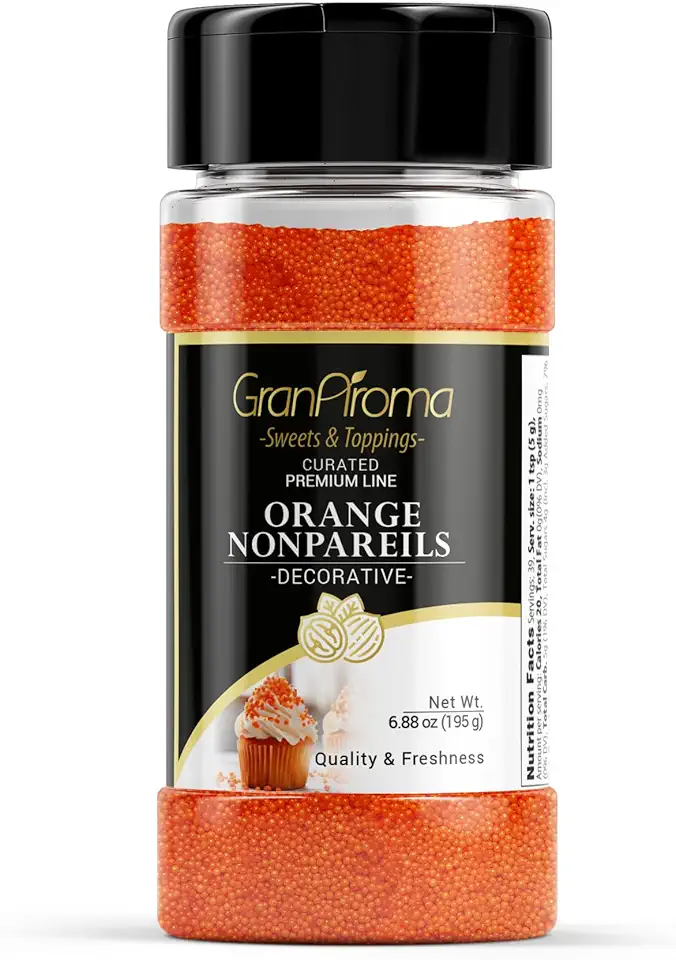 GranAroma Orange Nonpareils, Decorative Sprinkles, Cakes &amp; Cookies, Bakery Staple (6.88 Ounce)