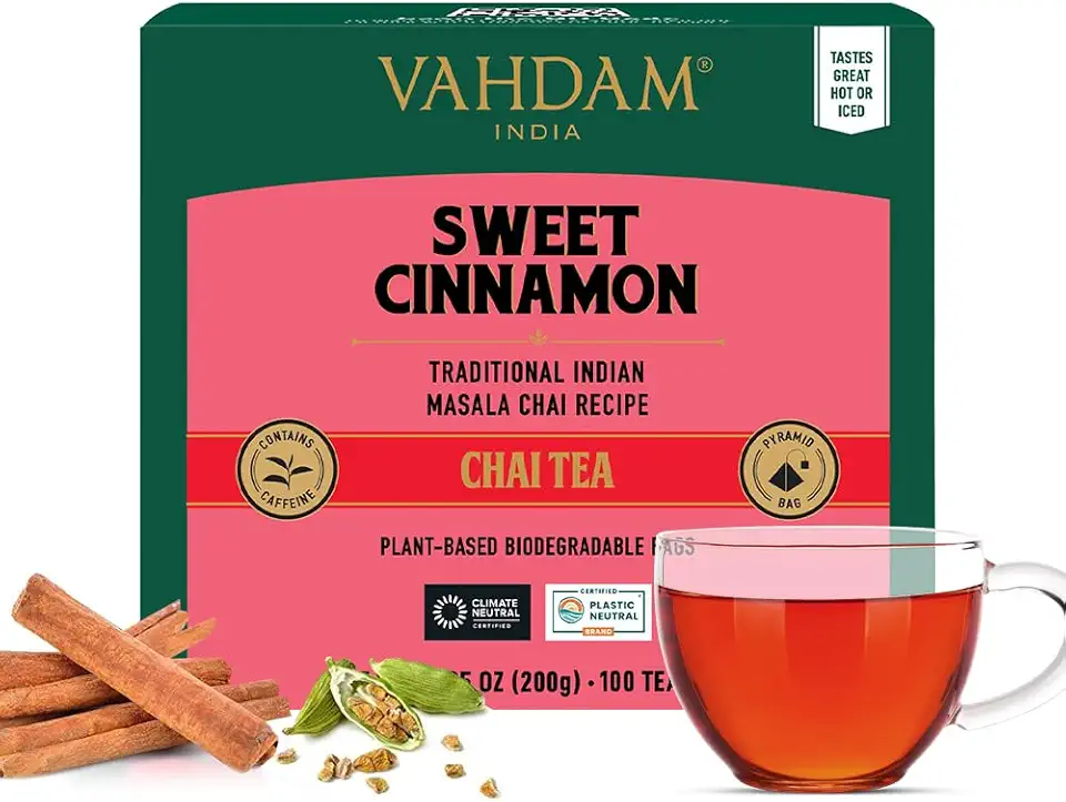 VAHDAM, Sweet Cinnamon Tea | 100 Tea Bags | 100% Natural Spices | Cinnamon Masala Chai Tea Recipe | Spiced Chai Tea Bag | Brew as Hot Tea or Iced Tea | Chai Tea Bag