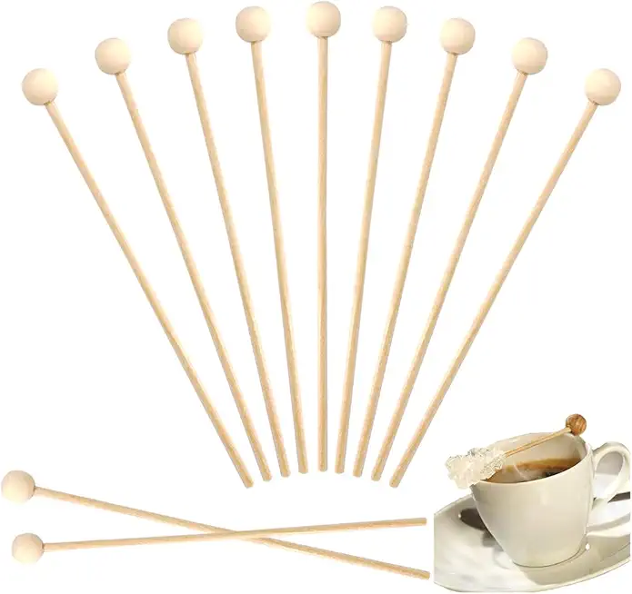 6 Inch Rock Candy Sticks Wooden Stirrer, Lollipop, Cake Pops with Ball Wood Pop Stir Sticks Appetizer Skewers Swizzle Drink Sticks (100pcs)