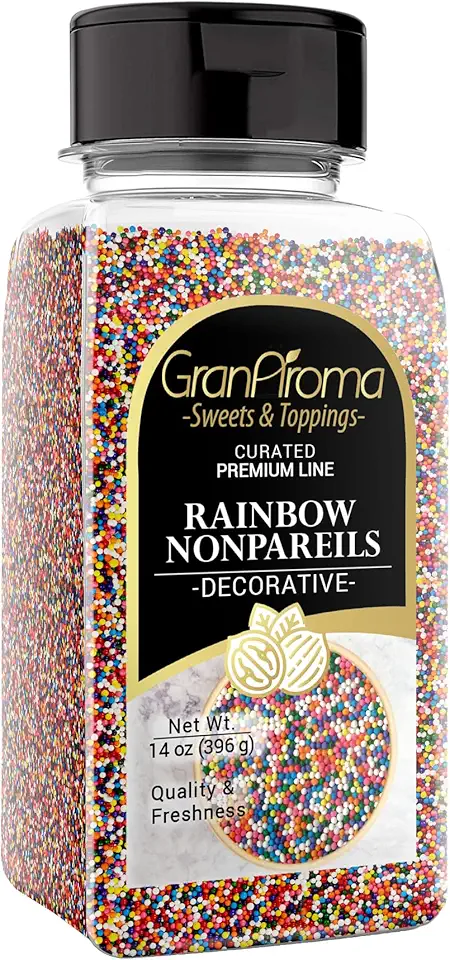 GranAroma Rainbow Nonpareils, Decorative Sprinkles, Cakes &amp; Cookies, Bakery Staple (14 Ounce)