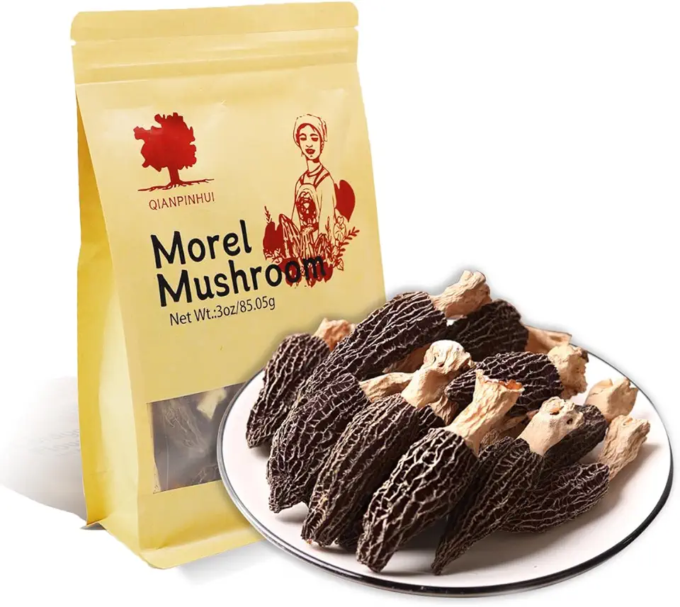 QIANPINHUI Morel Mushroom Dehydrated Gourmet Morchella Conica Edible Mushrooms Organic Dried Morel Mushrooms for Cooking 3oz/85g