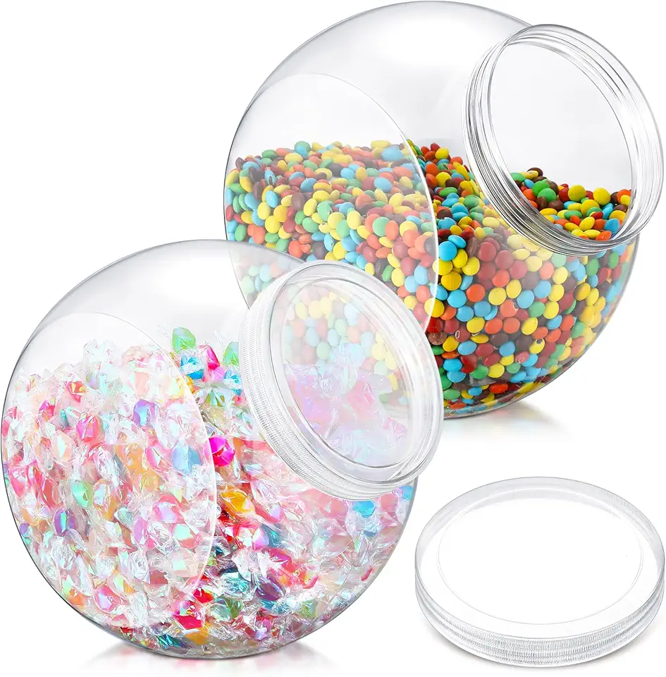 2 Pcs Plastic Candy Jar with Lid 192 oz/ 1.5 Gallon Large Slanted Storage Jar Clear Food Storage Canisters for Cookies Jelly Beans Snacks Candy Buffet Indoor Outdoor Wedding (White)