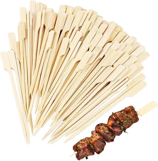 100PCS Bamboo Skewers, Bamboo Paddle Picks Skewers Toothpicks Bamboo Wooden Skewers for Outdoor Grilling, Cocktail, Appetizers, Fruit, Sandwich (6 inch / 15cm)