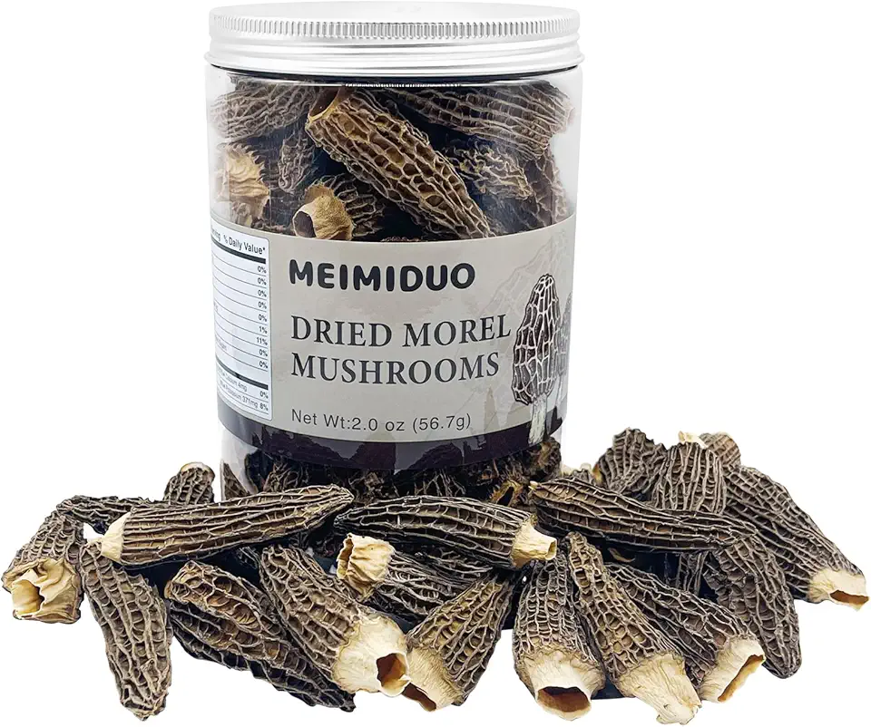 MEIMIDUO 2oz(56.7g) Grade AAA Dried Morel Mushrooms (Morchella Conica) for Cooking, Ketone Friendly, Gluten-Free, Fat-Free, Sugar-Free, No additives, Healthy, Nutritious &amp; Umami Morel Mushrooms