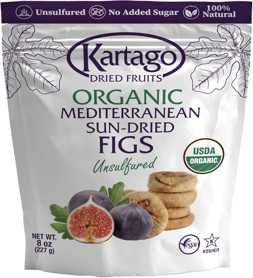 Kartago Organic Dried Figs - Unsulfured Mediterranean Sun Dried Figs - Vegan, Kosher, Gluten Free, No Added Sugar - Healthy Natural Vegan Snacks - 8oz (2-pack)