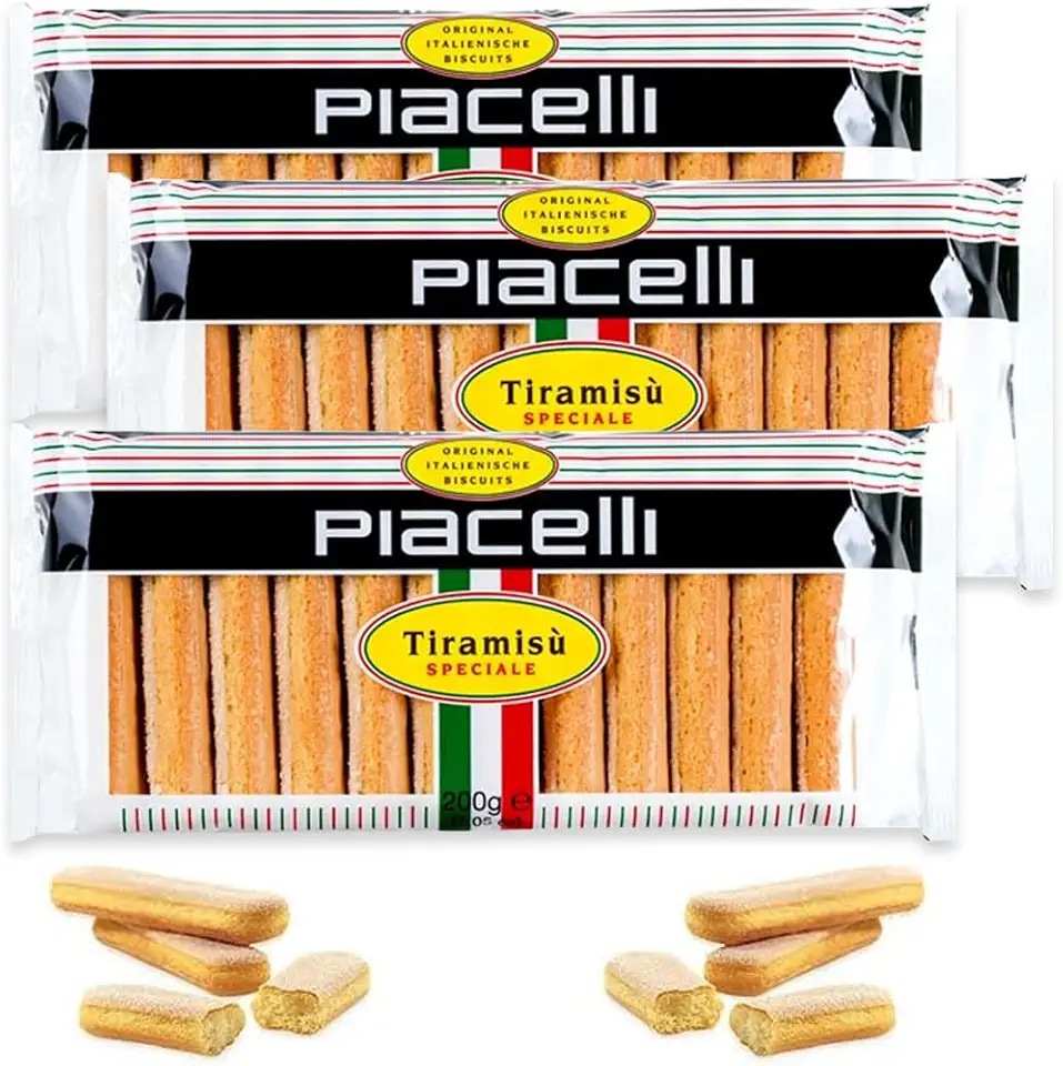 Piacelli Light &amp; Airy Texture Ladyfingers - Authentic Italian Sponge Lady Fingers for Tiramisu – Traditionally Baked Ladyfinger Cookies Ideal for Tiramisu, Trifles and More - 3 Pack (200g/7oz Each)