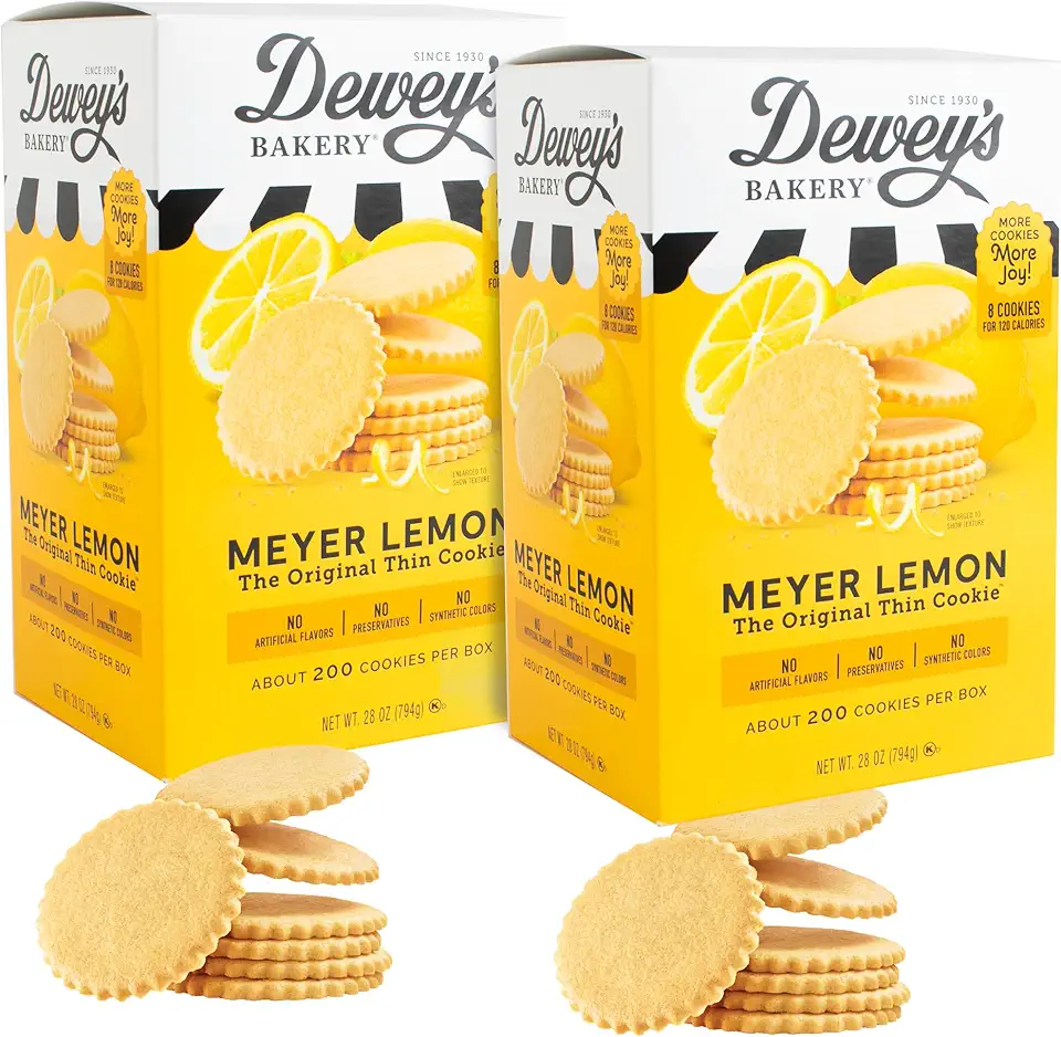 Dewey&#x27;s Bakery Lemon Moravian Style Cookie Thins | Baked in Small Batches | Real, Simple Ingredients | Time-Honored Southern Bakery Recipe | Low Calorie Cookie Thins | 28oz | Pack of 2