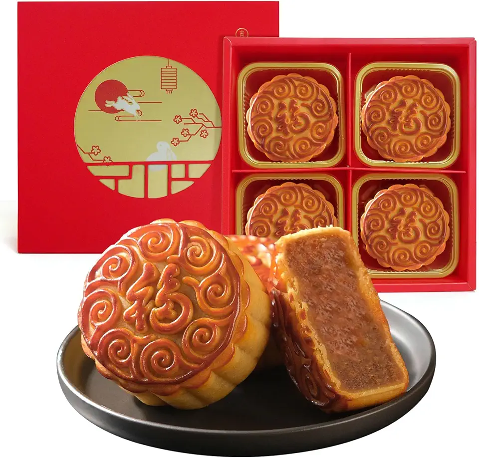 KWOLYKIM Cantonese Style Mooncakes 4pcs Orange Flavor Moon Cake Chinese Traditional Dessert 2024 Mid-Autumn Festival Asian Pastry Mooncake 香橙味月餅 (480g/16.94oz)