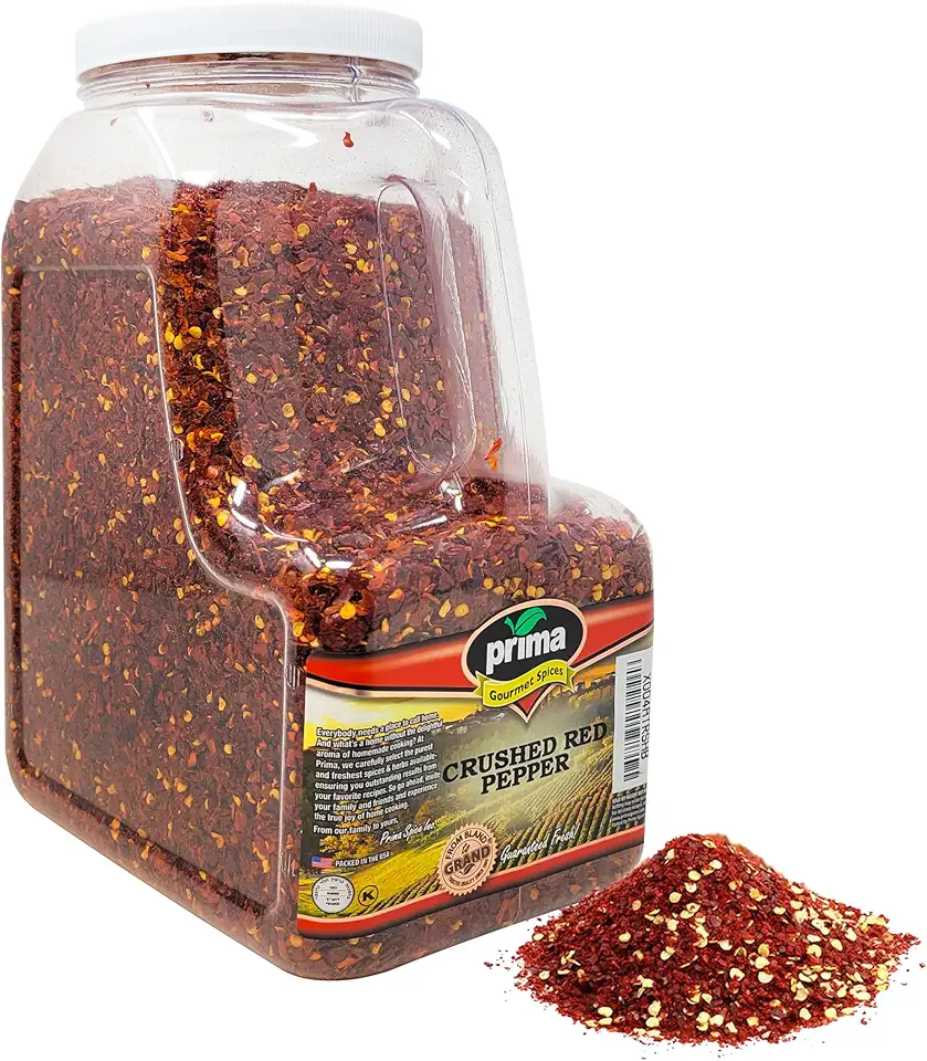 Prima Spice Crushed Red Pepper Flakes- 4 Pound Bulk Value-Hot Chili Flakes-Commercial And Home Cooking-Great For Pizza And Pasta