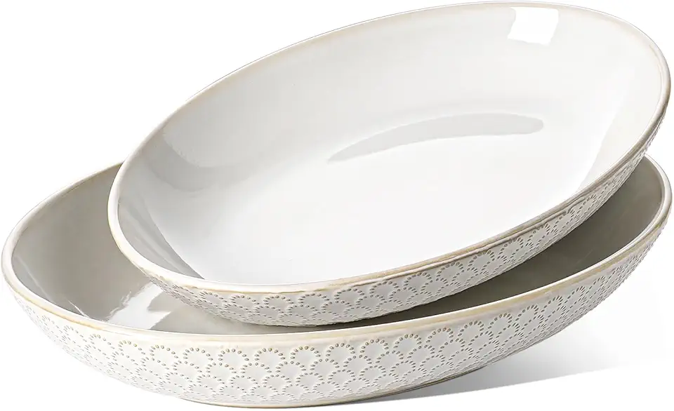 LE TAUCI Serving Bowls, Large Oval Platters for Entertaining, 11.8&quot; + 13.7&quot; Ceramic Serving Tray for Dinner, Pasta, Salad, Dessert, Turkey, Fish, Fruit, Bread - Set of 2, Arctic White