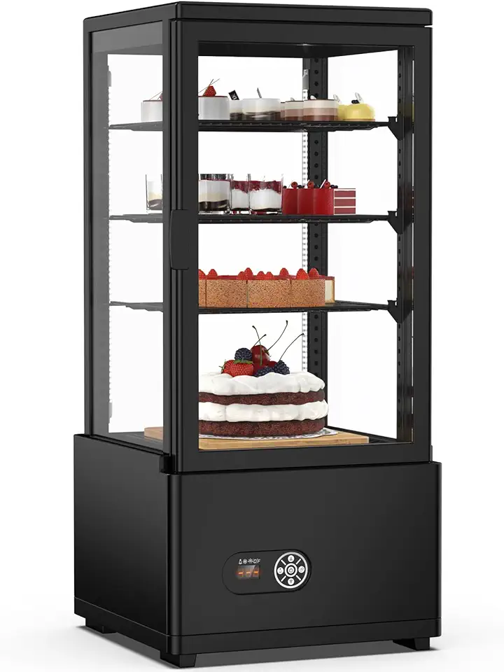 Commercial Refrigerator Display Case, 3Cu. FT (86 L) Commercial Display Cake Refrigerator, Double-Layered Glass Display Fridge with Interior LED Lighting, Ideal for Home, Store and Cafe, Bakery Shop