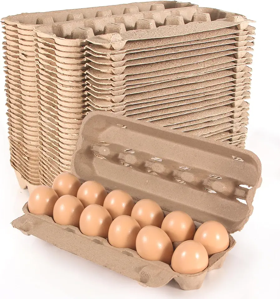 50 Pack Cardboard Dozen Egg Cartons 12 count for Fresh Chicken Eggs Or Duck Eggs, Empty Natural Paper Pulp Egg Cartons Eggs, Sturdy Design Made from Recycled Cardboard.