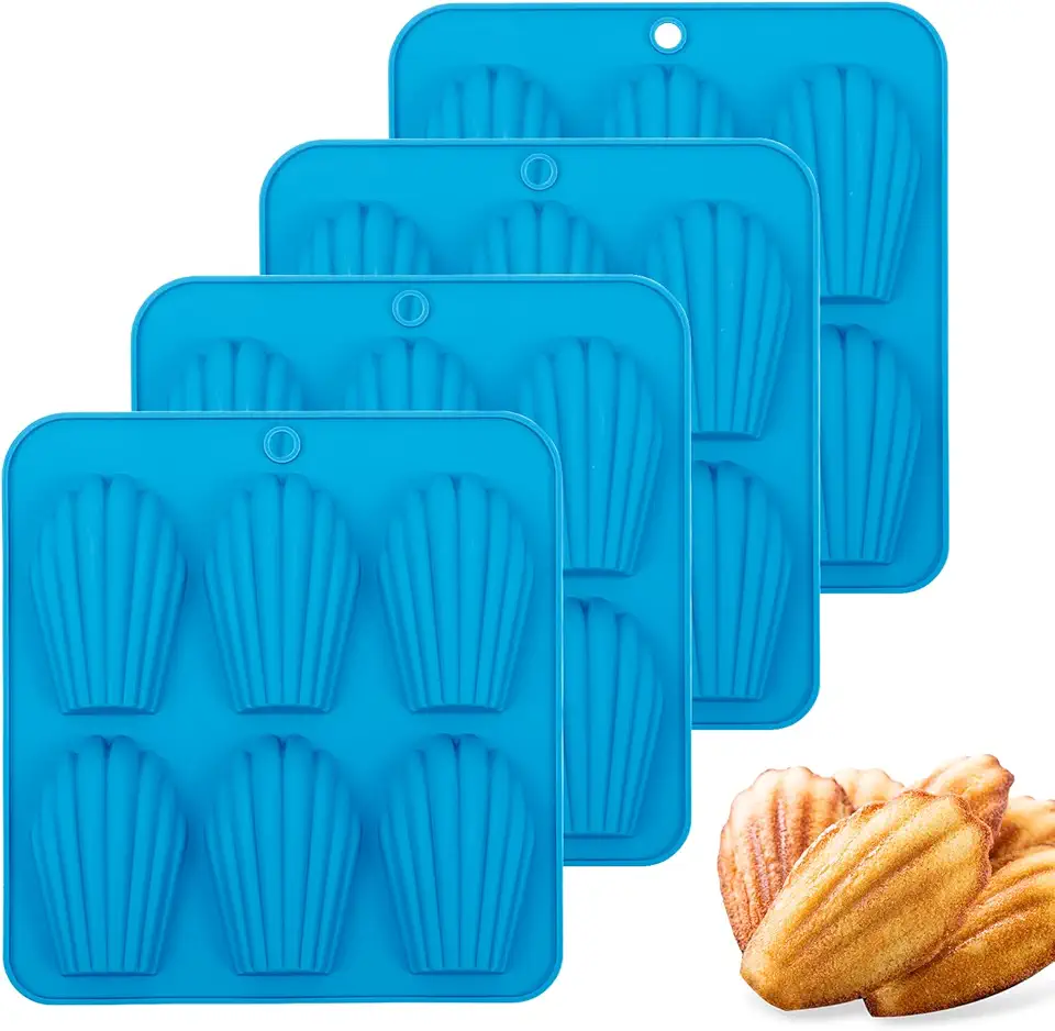 4 Pack Madeleine Pans for Baking, 6 Cavity Shell Shape Baking Mold Nonstick Cookie Cake Pan for Oven (Blue)