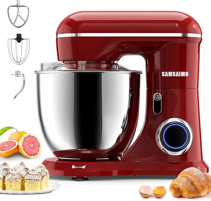 3-IN-1 Electric Stand Mixer, 660W 10-Speed With Pulse Button, Attachments include 6.5QT Bowl, Dough Hook, Beater, Whisk for Most Home Cooks, Empire Red