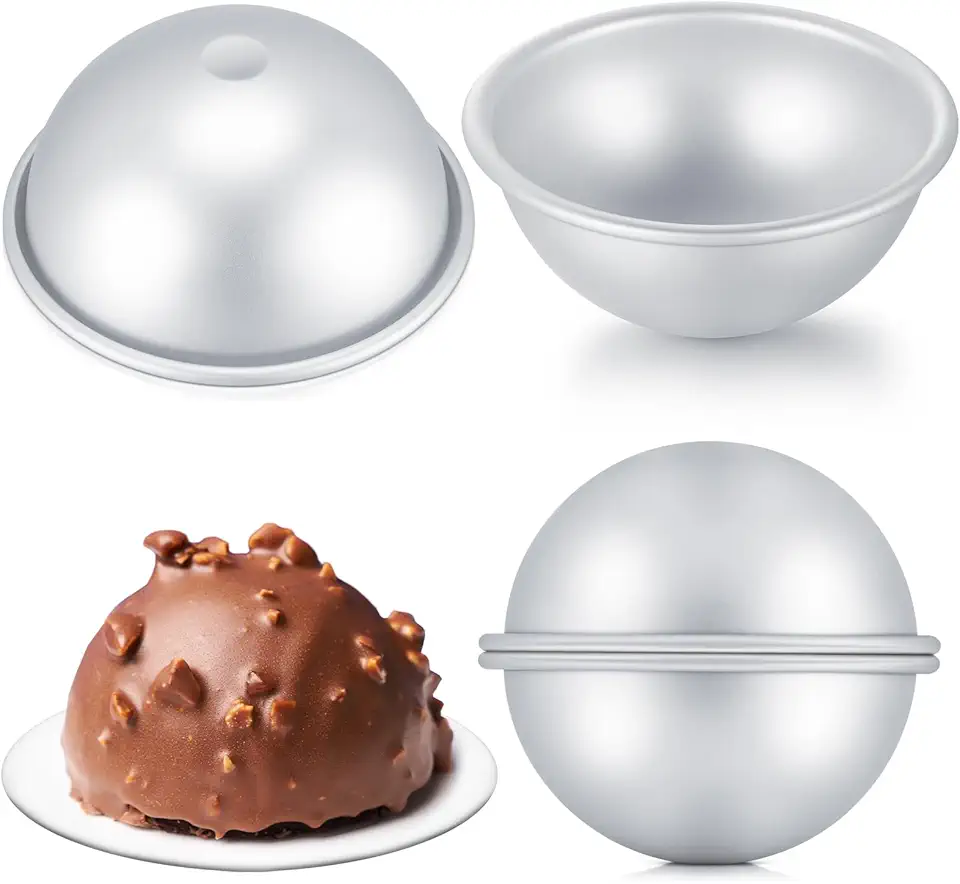 Honeydak 4 Pcs 5 Inch Dome Cake Pan Football Cake Pan Half Ball Cake Pan Aluminum Circle Cake Pan Cake Molds for Baking Cake Hemisphere Pan for DIY Birthday