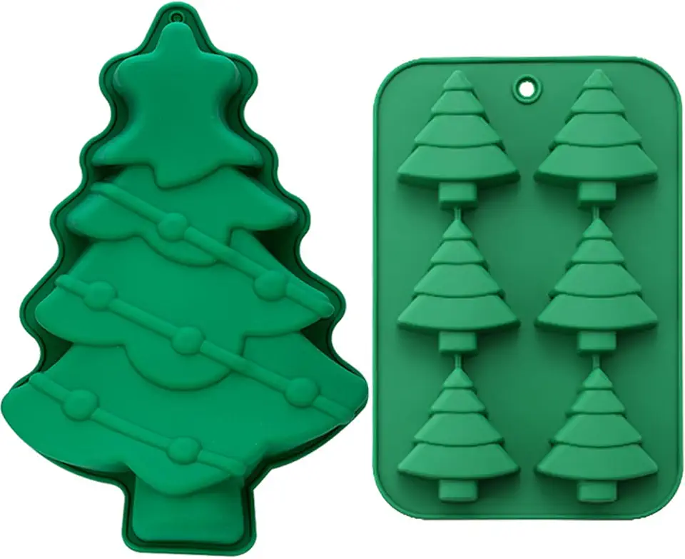 2 Pack Christmas Tree Cake Pan 3D Silicone Christmas Baking Molds Handmade Soap Moulds Biscuit Chocolate Ice Cube Tray DIY Mold for Holiday Parties