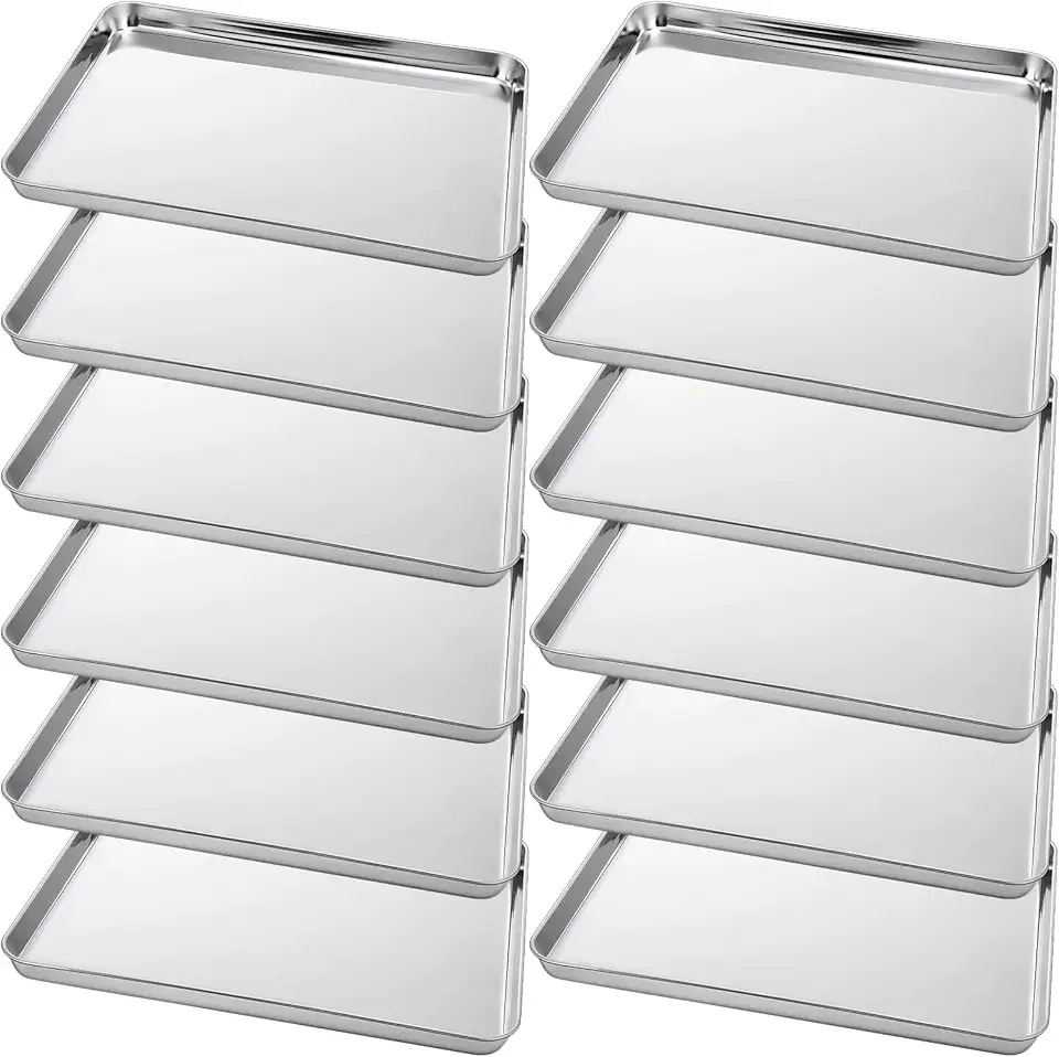 Zopeal 12 Pieces Baking Sheet Pan Cookie Sheet Set for Oven Stainless Steel Trays Nonstick Small Serving Tray Cake Toaster Metal Food Trays, Oven and Dishwasher Safe (16 x 12 x 1 Inch)