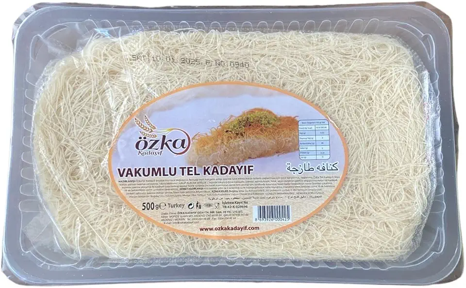 OZKA Kataifi Shredded Fillo Dough - Viral Dubai Chocolate Bar with Pistachio – Ideal Turkish Desserts for Kunafa, Knafeh,kadayif and Baklava, Freshly Packaged, Loose Kanafeh Pastry (1.1lb) 500g