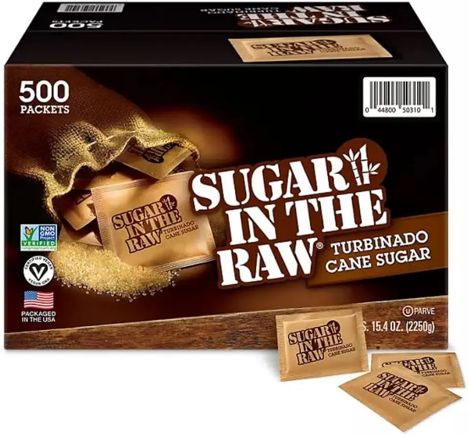 Sugar InThe Raw Packets 500 Count - Brown Sugar Packets - Natural Sweetener for Drinks and Baking -Sugar Packets for Home, Office, Coffee, Bar, Gift,Restaurants, &amp; Coffee Stations - GLUTEN FREE - VEGAN