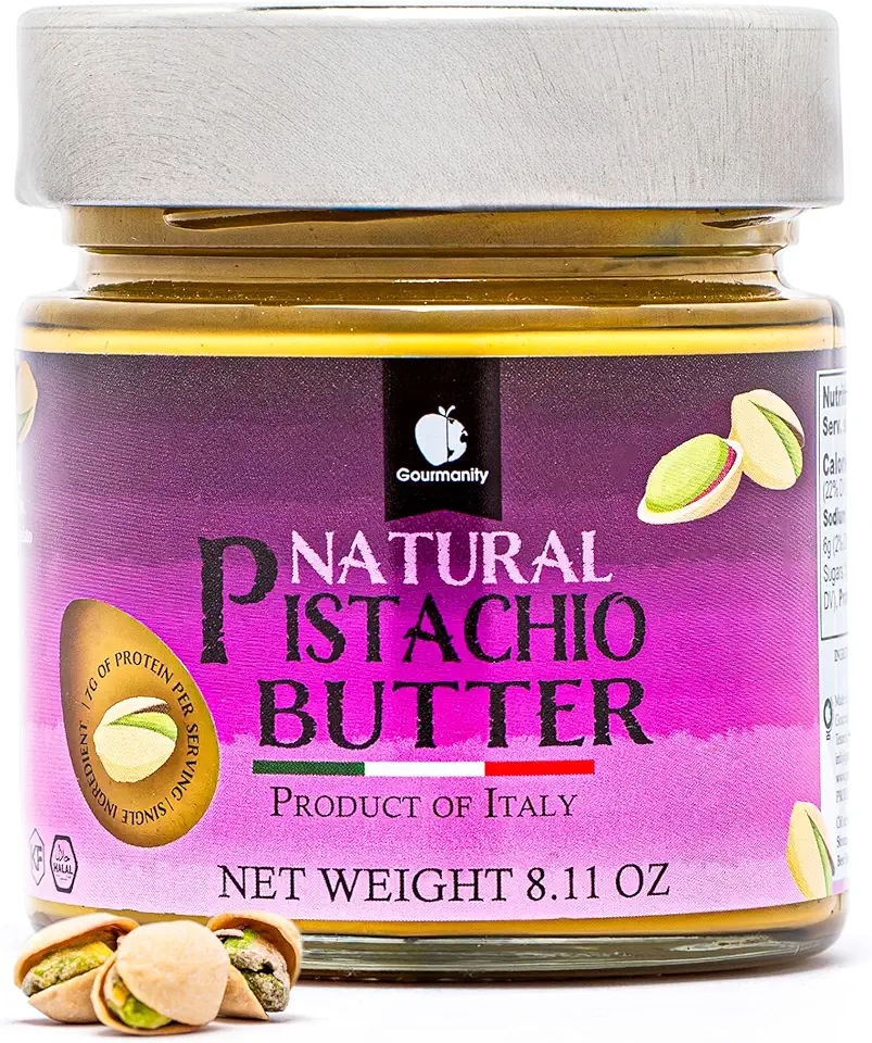 Gourmanity Pistachio Butter Spread, 100% Pistachio Deliciousness, Gourmet Pistachio Paste For Sweet And Savory Dishes, GF, Vegan, Keto and Paleo Friendly, Kosher And Halal Certified, 8.1oz Jar