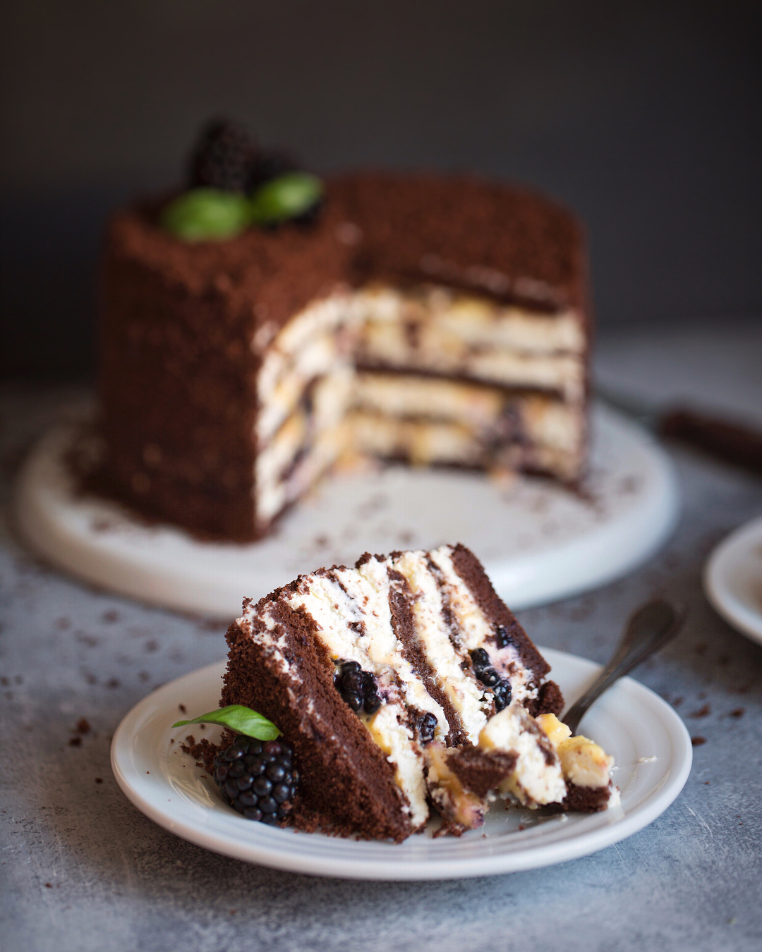 Chocolate cake with meringue layer