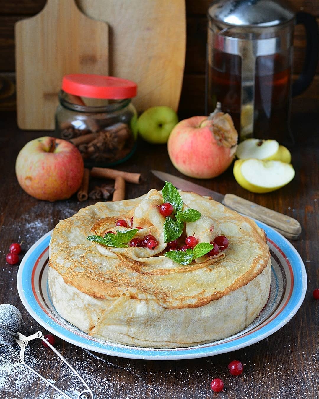 PANCAKE CAKE WITH COTTAGE CHEESE & APPLES